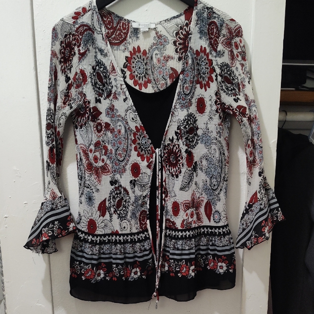Floral Print Women's Top - Red and Black